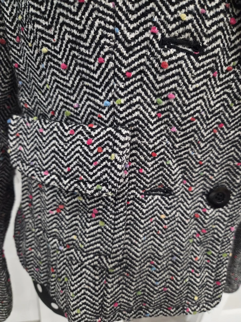 Worth Women's Vintage Black & White Chevron Tweed Double-Breasted Blazer Size M